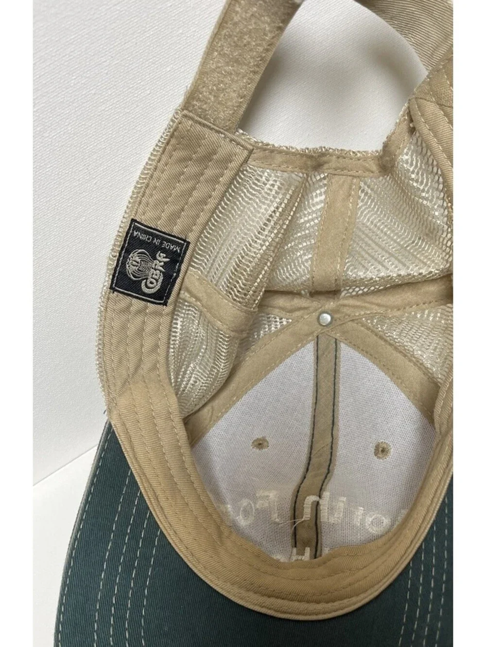 Vintage North Fork Pond Hat Hockey Trucker Hat Green Beige Cobra Tag Youth Lg